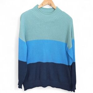 Belle by Kim Gravel Sweater Womens Medium Teal Blue Mock Neck Pullover Knit
